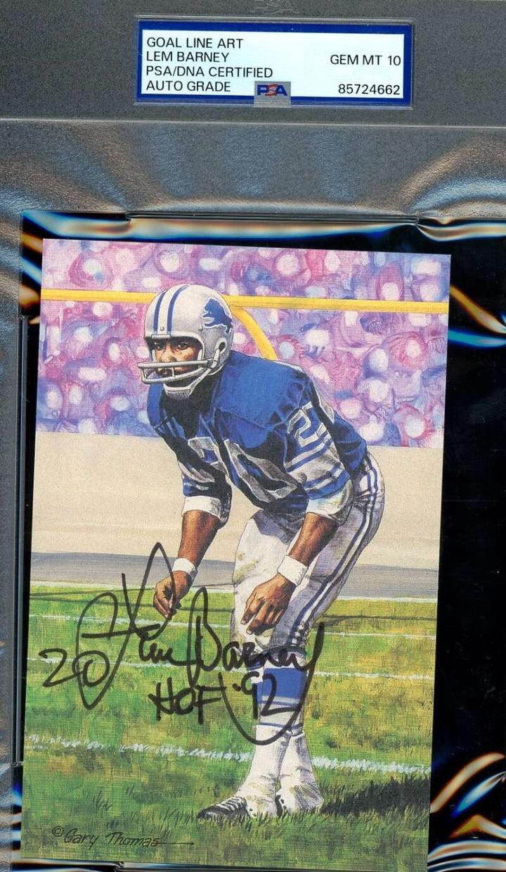 Lem Barney Gem Mint 10 PSA DNA Signed Goal Line Art Card GLAC Autographed HOF 92