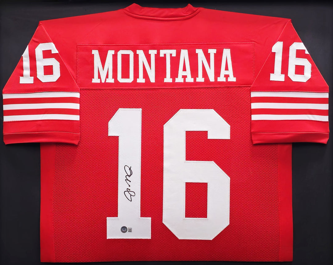 San Francisco 49ers Joe Montana Signed Framed Red Jersey Beckett BAS QR