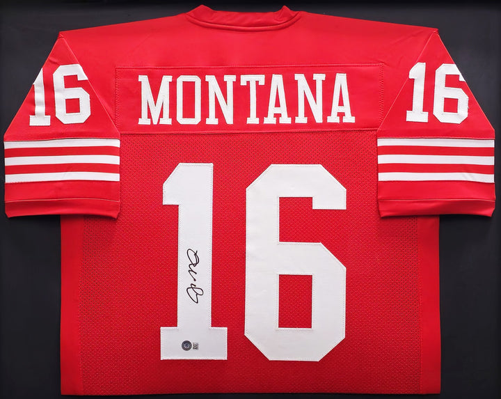 San Francisco 49ers Joe Montana Signed Framed Red Jersey Beckett BAS QR