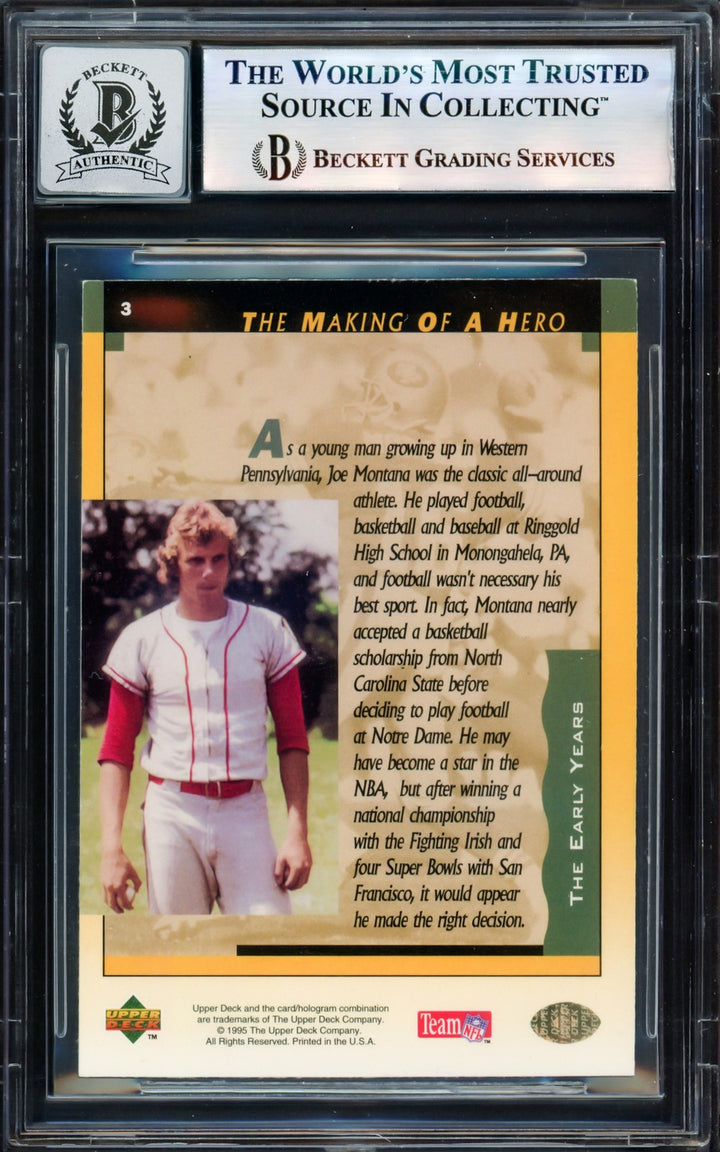 Joe Montana Signed 1995 Upper Deck Card 3 49ers Auto GM 10 Beckett #17604111