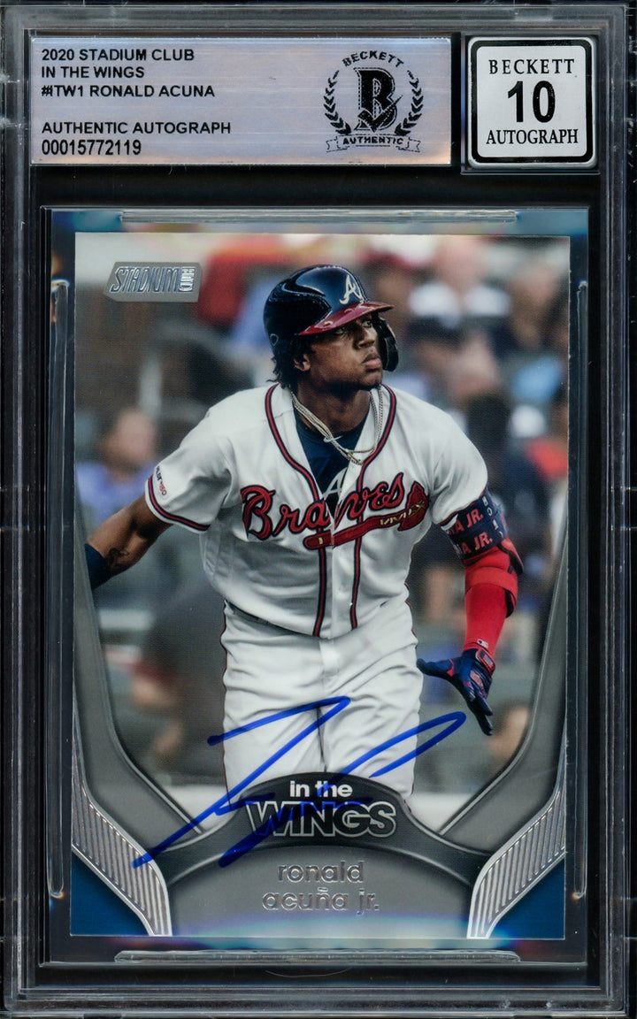 Ronald Acuna Jr Signed 2020 Stadium Club In The Wings Card ITW-1 Sig 10 Beckett