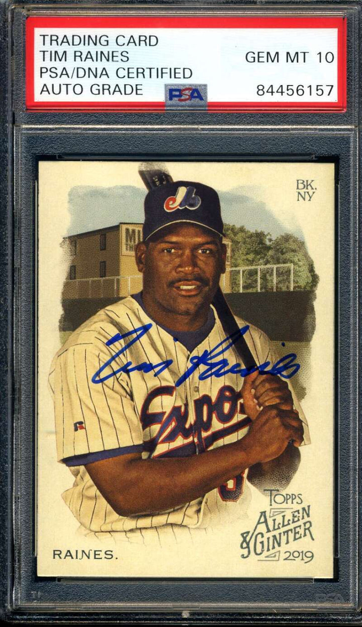 Tim Raines Gem Mint 10 PSA DNA Signed 2019 Allen Ginters Autograph