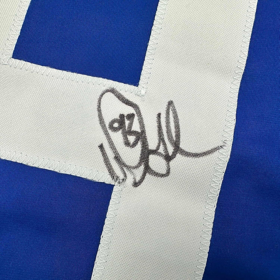 Framed Autographed/Signed Doug Gilmour 35x39 Toronto Blue Hockey Jersey JSA COA