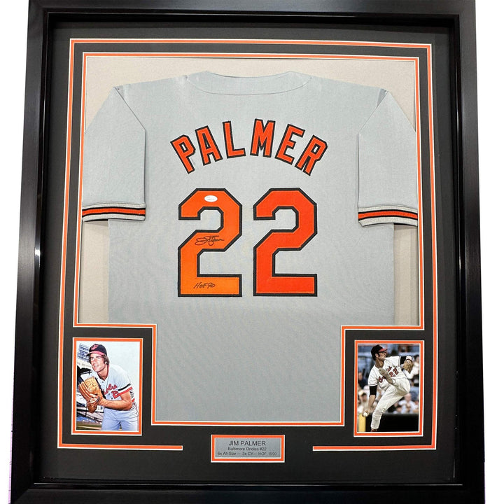 FRAMED Autographed/Signed JIM PALMER 33x42 Baltimore Grey Jersey JSA COA Auto