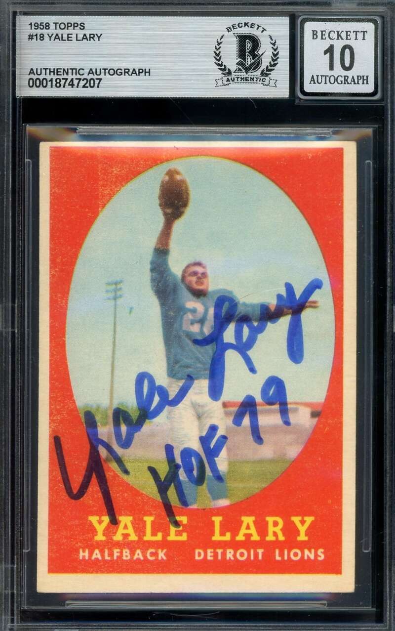 Yale Lary Gem Mint 10 Beckett BAS Signed 1958 Topps Autograph