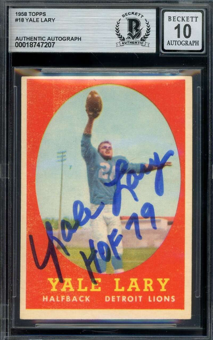 Yale Lary Gem Mint 10 Beckett BAS Signed 1958 Topps Autograph