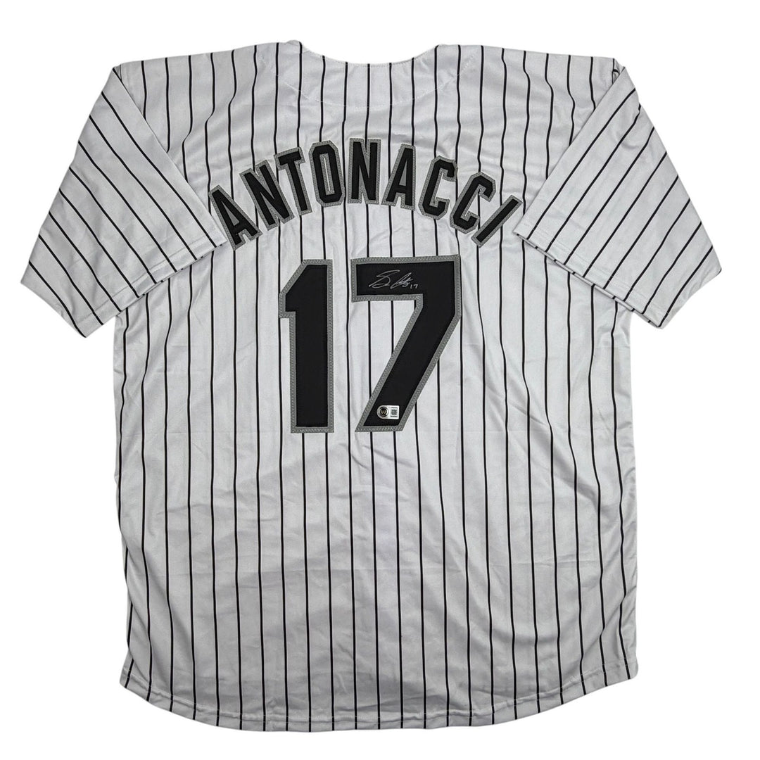 Autographed/Signed Sam Antonacci Chicago Pinstripe Jersey Beckett BAS COA