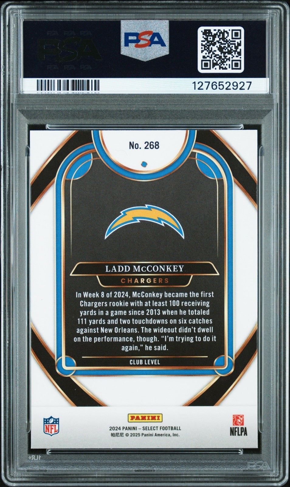 Graded 2024 Panini Select Ladd McConkey #268 Rookie RC Card PSA 9 Mint