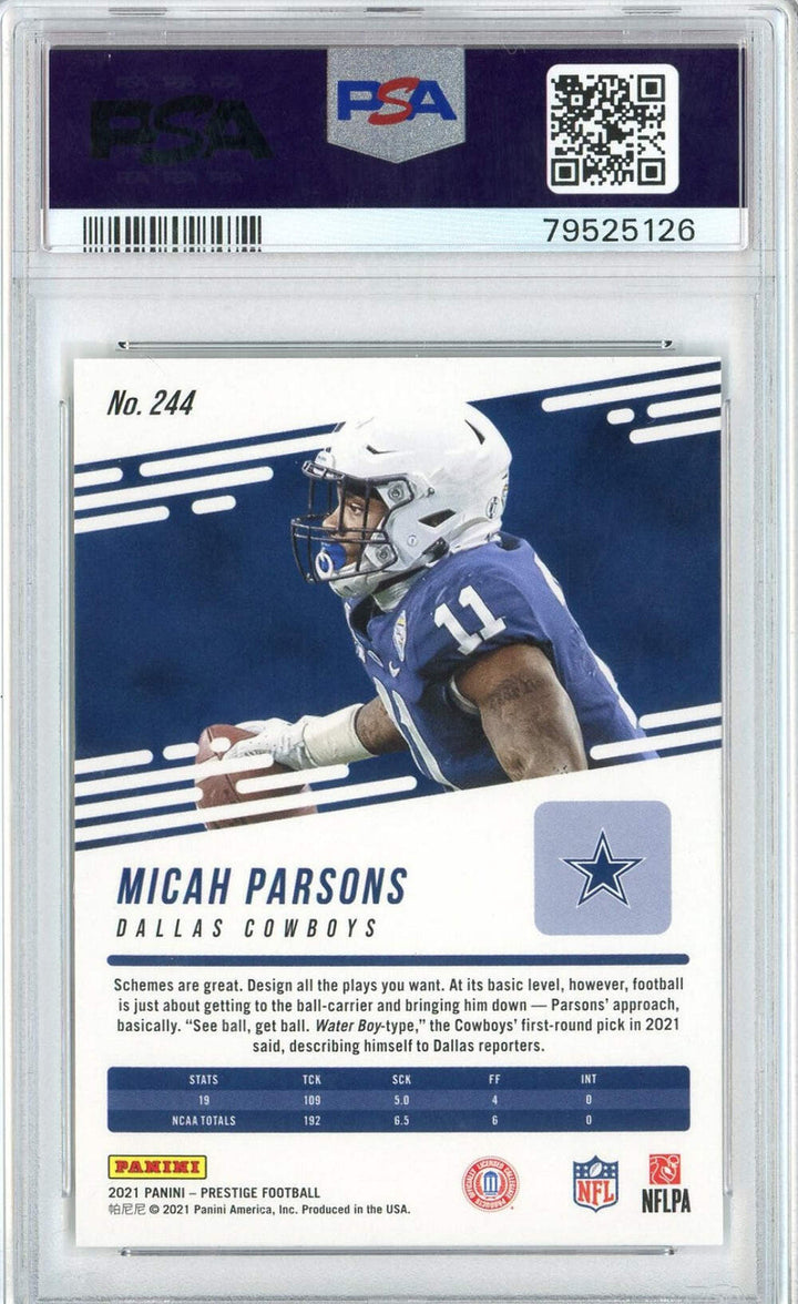 Graded 2021 Panini Prestige Micah Parsons #244 Rookie RC Football Card PSA 10