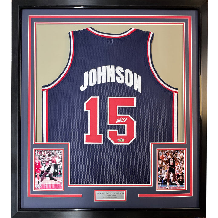 Framed Facsimile Autographed Earvin Magic Johnson 33x42 Reprint Laser Jersey