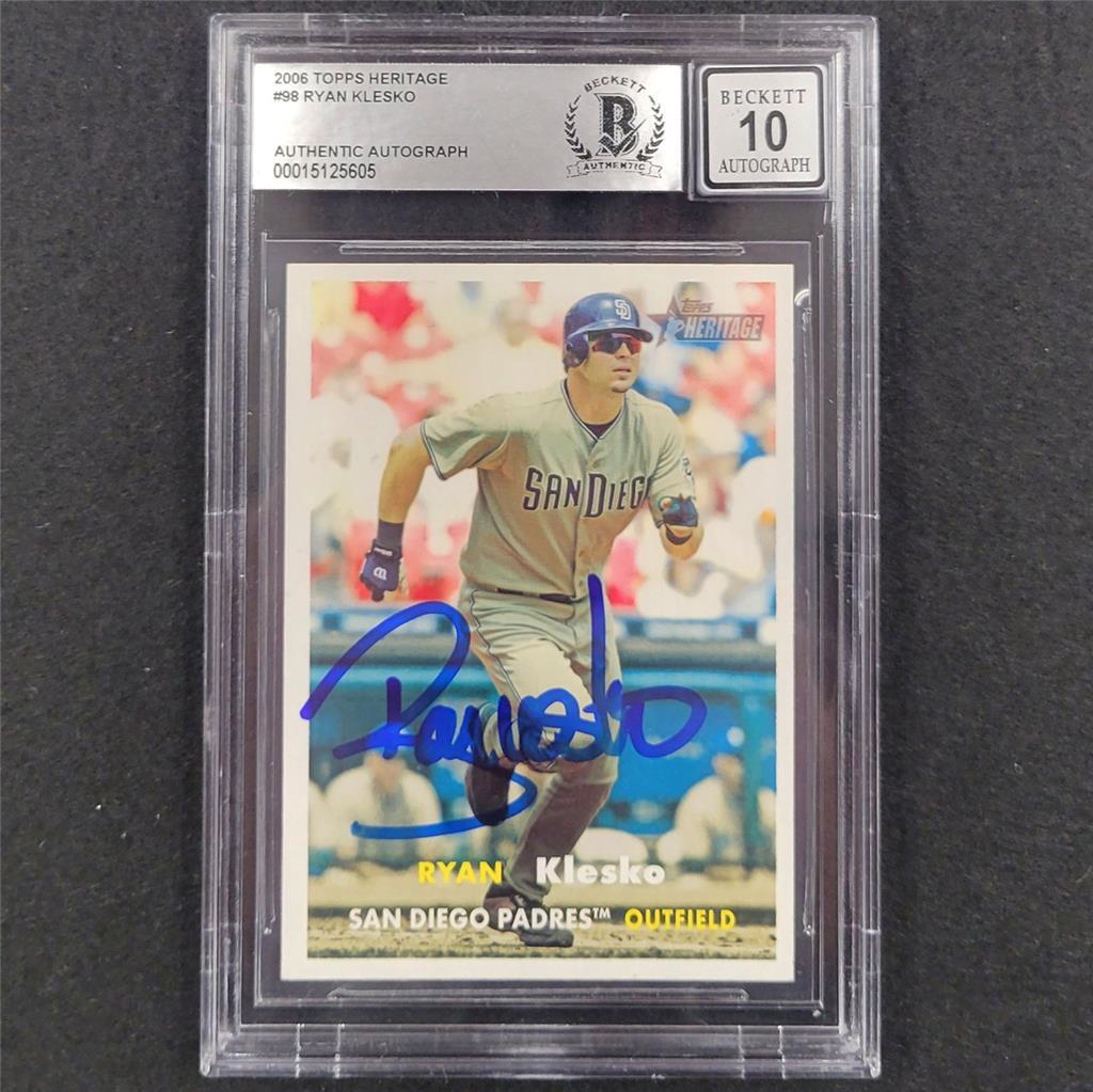 Ryan Klesko autograph signed 2006 Topps Heritage #98 card Padres BAS 10 auto