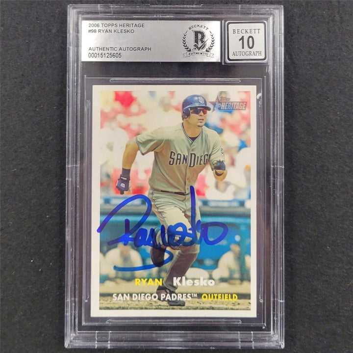 Ryan Klesko autograph signed 2006 Topps Heritage #98 card Padres BAS 10 auto