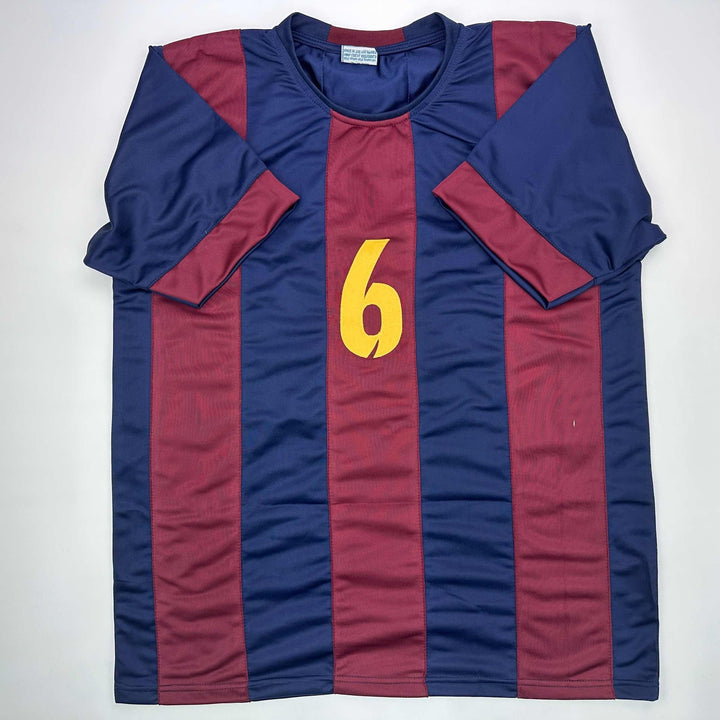 Facsimile Autographed Xavi Hernandez FC Barcelona Blue/Red Reprint Jersey XL