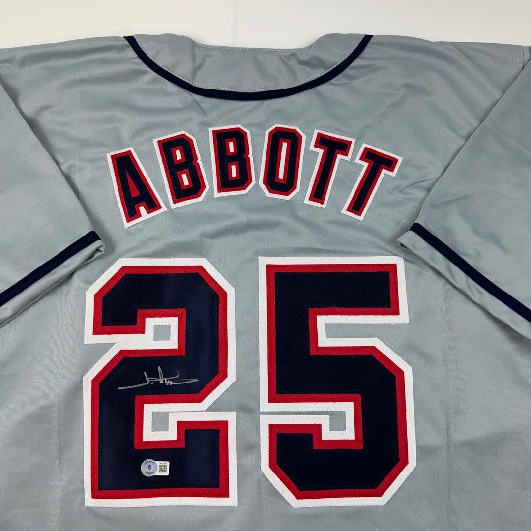 Autographed/Signed Jim Abbott California Angels Grey Jersey Beckett Holo