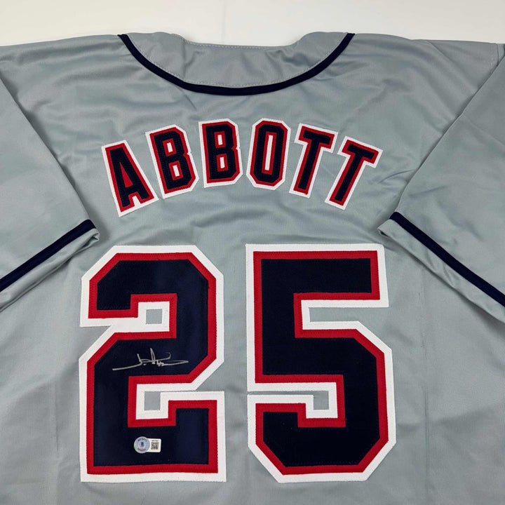 Autographed/Signed Jim Abbott California Angels Grey Jersey Beckett Holo