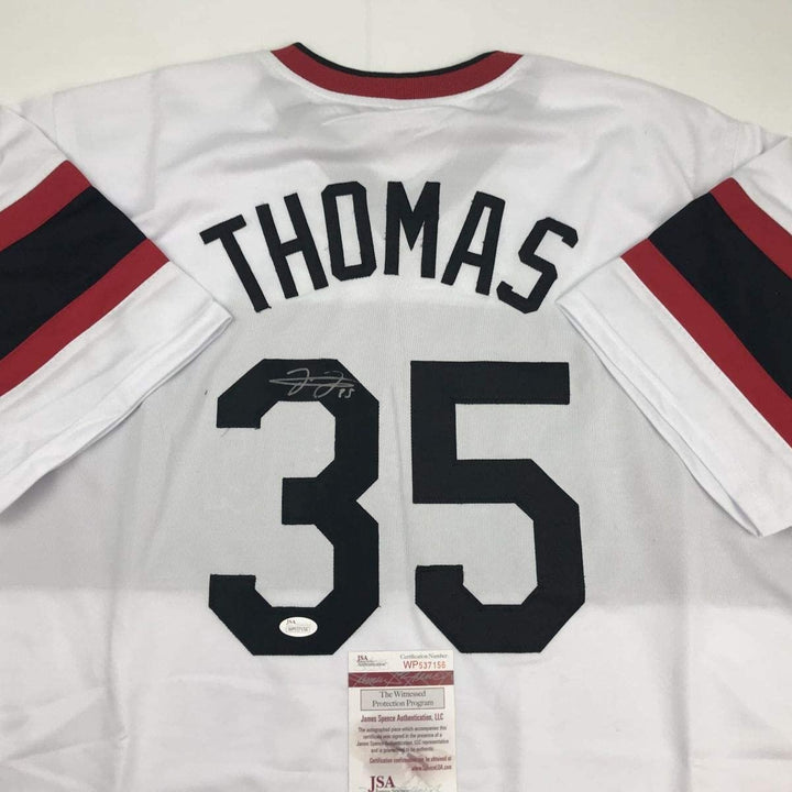 Autographed/Signed FRANK THOMAS Chicago Retro White Jersey JSA COA Auto