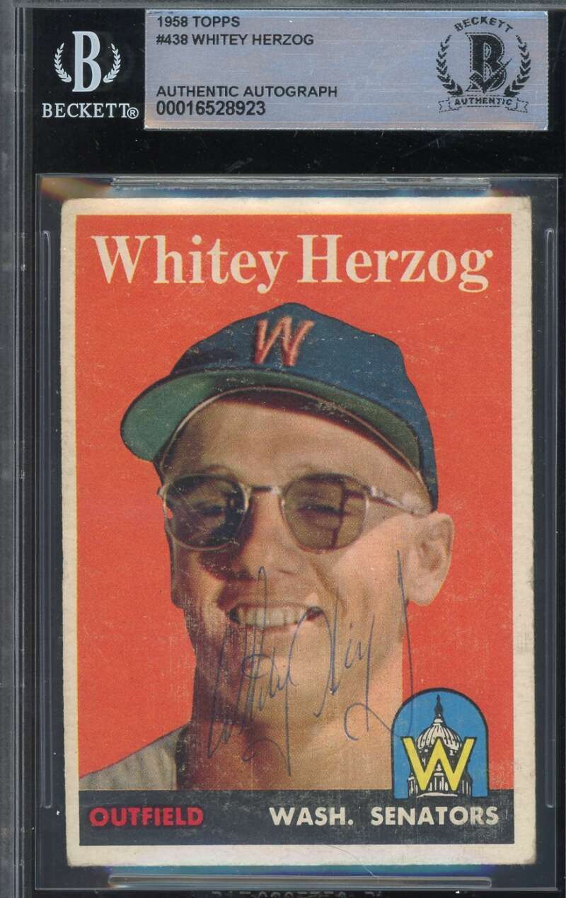 Whitey Herzog Beckett BAS Signed 1958 Topps Autograph