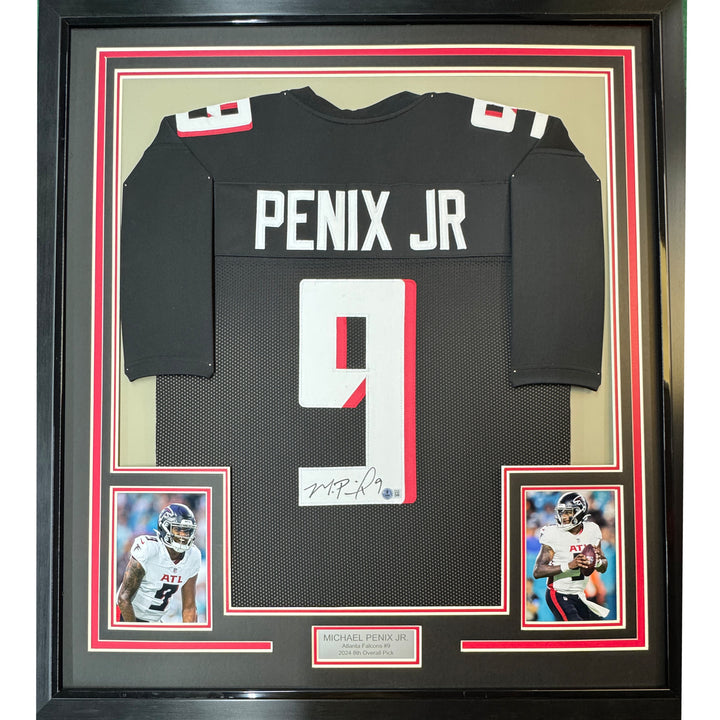 Framed Autographed/Signed Michael Penix Jr. 35x39 Atlanta Black Jersey BAS COA
