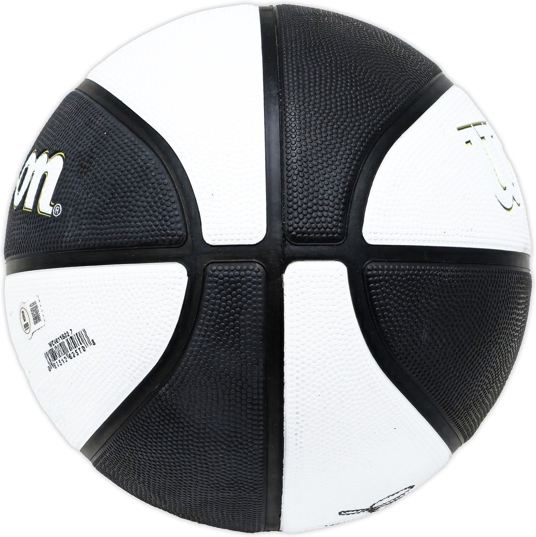 John Stockton Signed Black & White Team Tribute Jazz Logo Basketball Beckett Wit