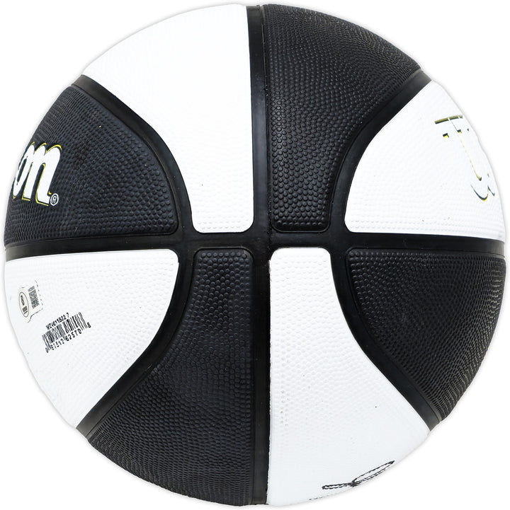 John Stockton Signed Black & White Team Tribute Jazz Logo Basketball Beckett Wit