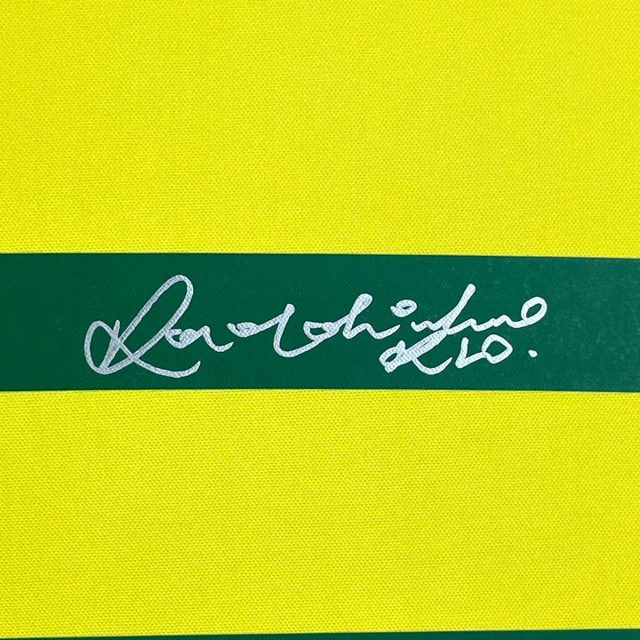 Framed Autographed/Signed Ronaldinho 33x42 Brazil Yellow Jersey Beckett BAS COA