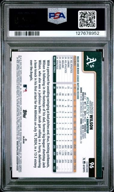 Graded 2025 Topps Chrome Jacob Wilson #96 Raywave Rookie RC Card PSA 10