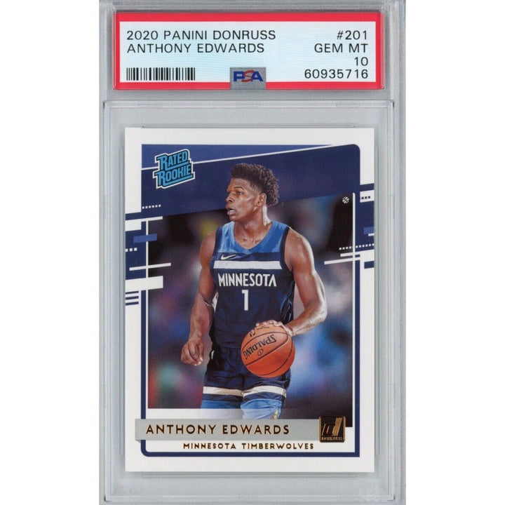 Graded 2020-21 Panini Donruss ANTHONY EDWARDS #201 Rated Rookie RC Card PSA 10
