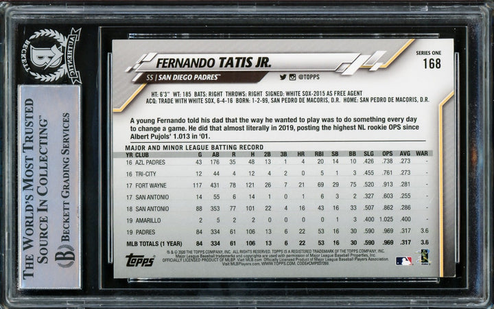 Fernando Tatis Jr. Signed 2020 Topps Card #168 San Diego Padres Beckett