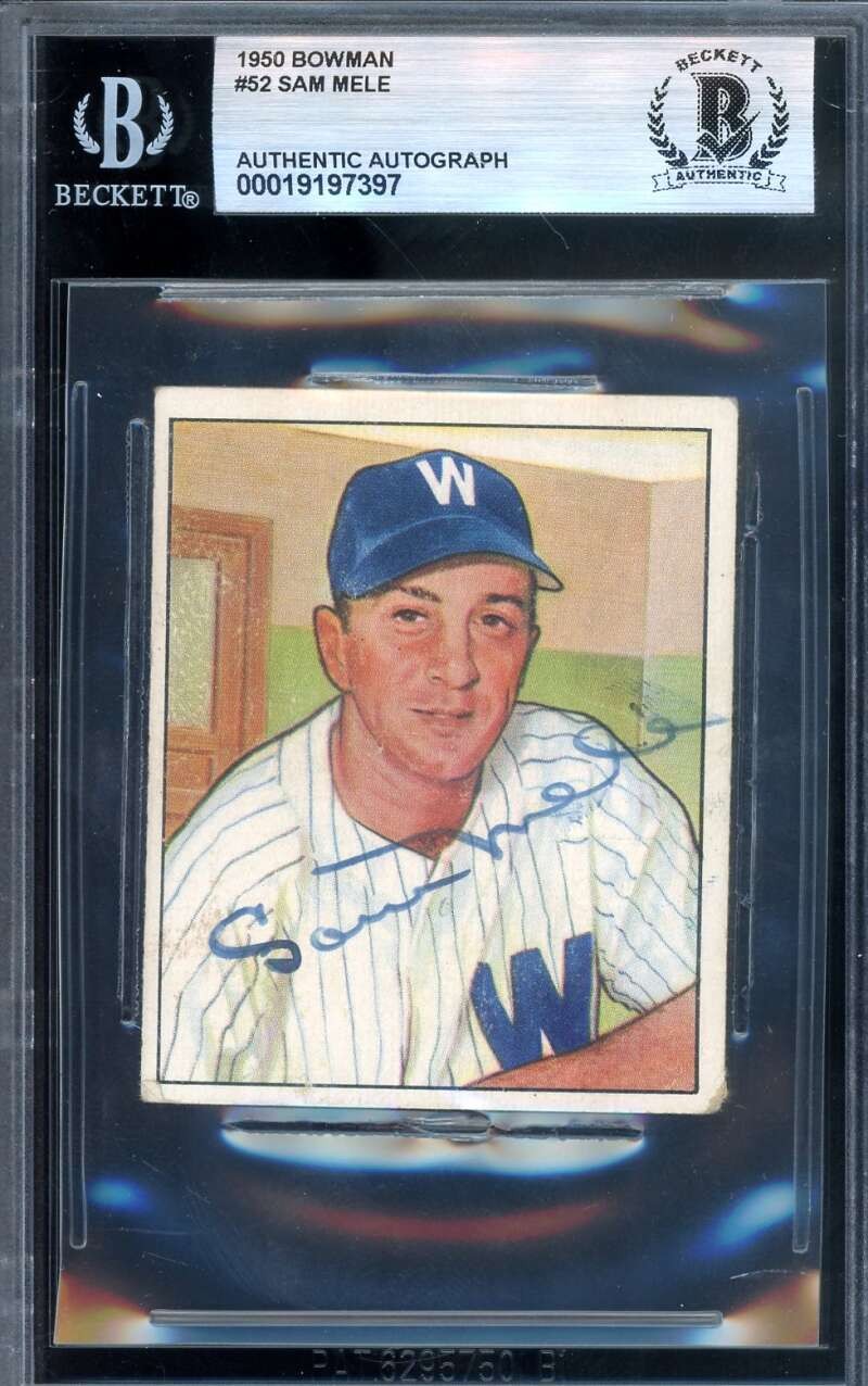 Sam Mele Beckett BAS Signed 1950 Bowman Autograph