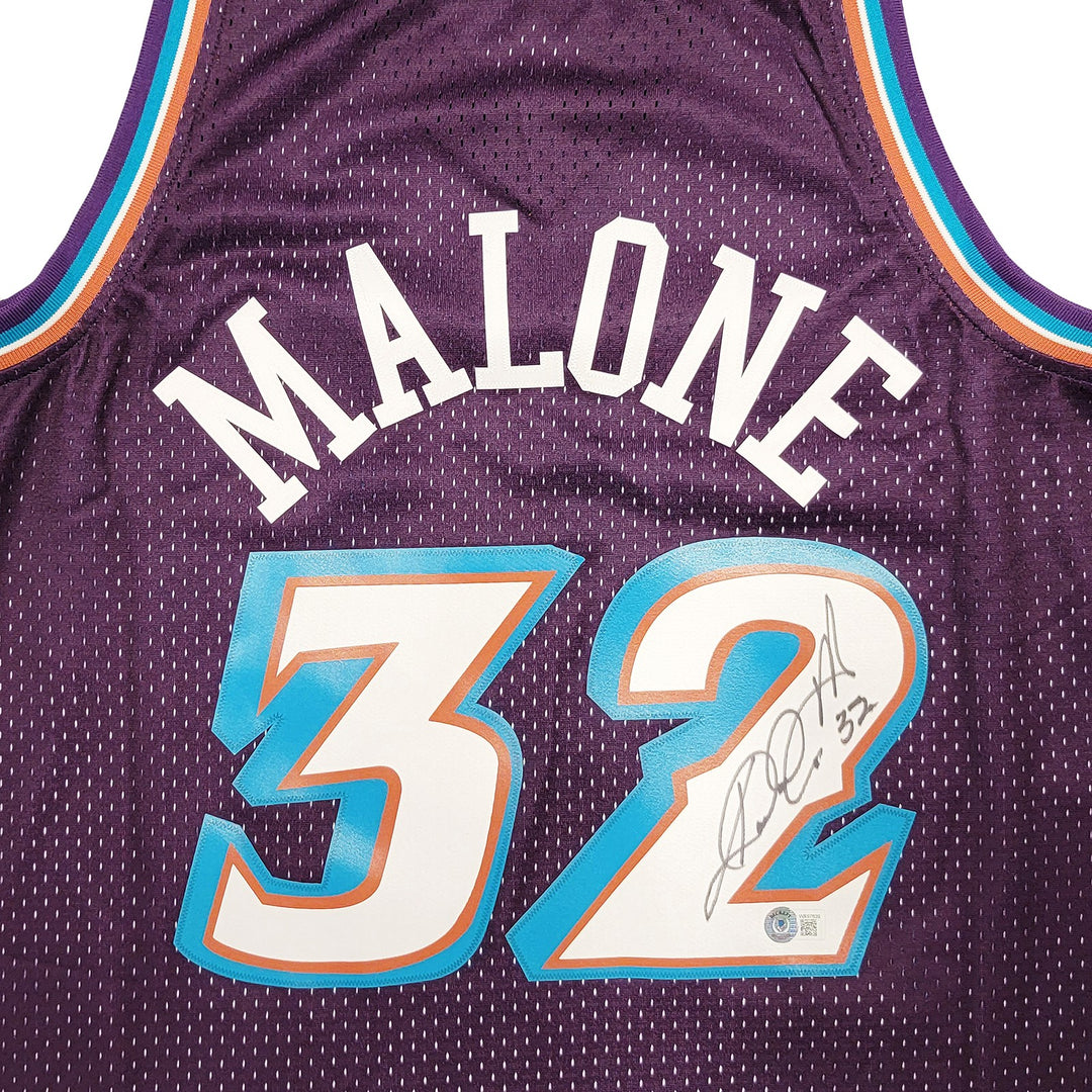 Jazz Karl Malone Auto Purple Teal Authentic Mitchell Ness Jersey Size L Beckett