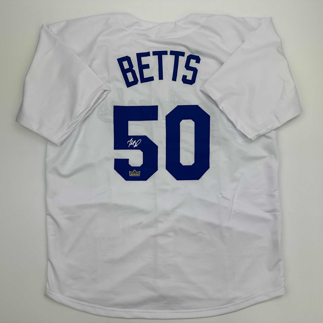 Facsimile Autographed Mookie Betts Los Angeles LA White Reprint Jersey Men's XL