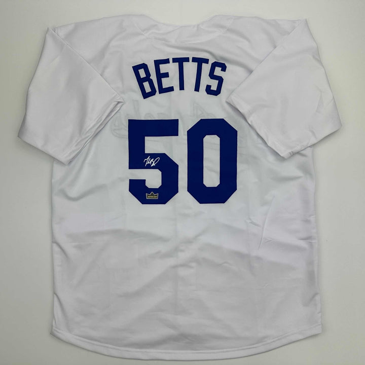 Facsimile Autographed Mookie Betts Los Angeles LA White Reprint Jersey Men's XL