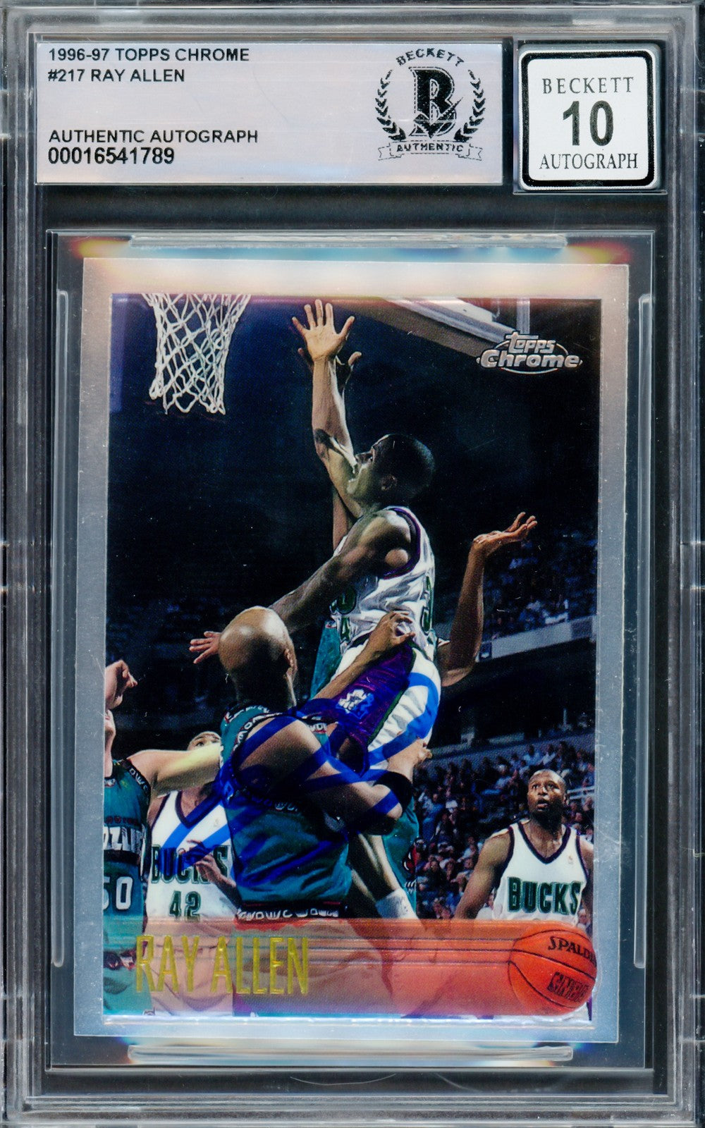 Ray Allen Signed 1996 Topps Chrome RC 217 Bucks Auto GM 10 Beckett #16541789