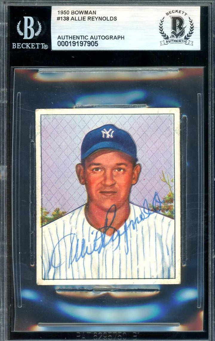Allie Reynolds Beckett BAS Signed 1950 Bowman Autograph