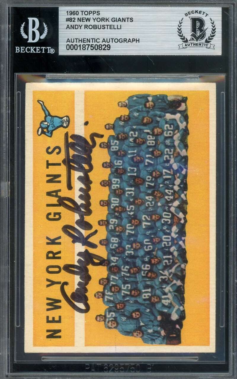 Andy Robustelli Beckett BAS Signed 1960 Topps Giants Team Autograph