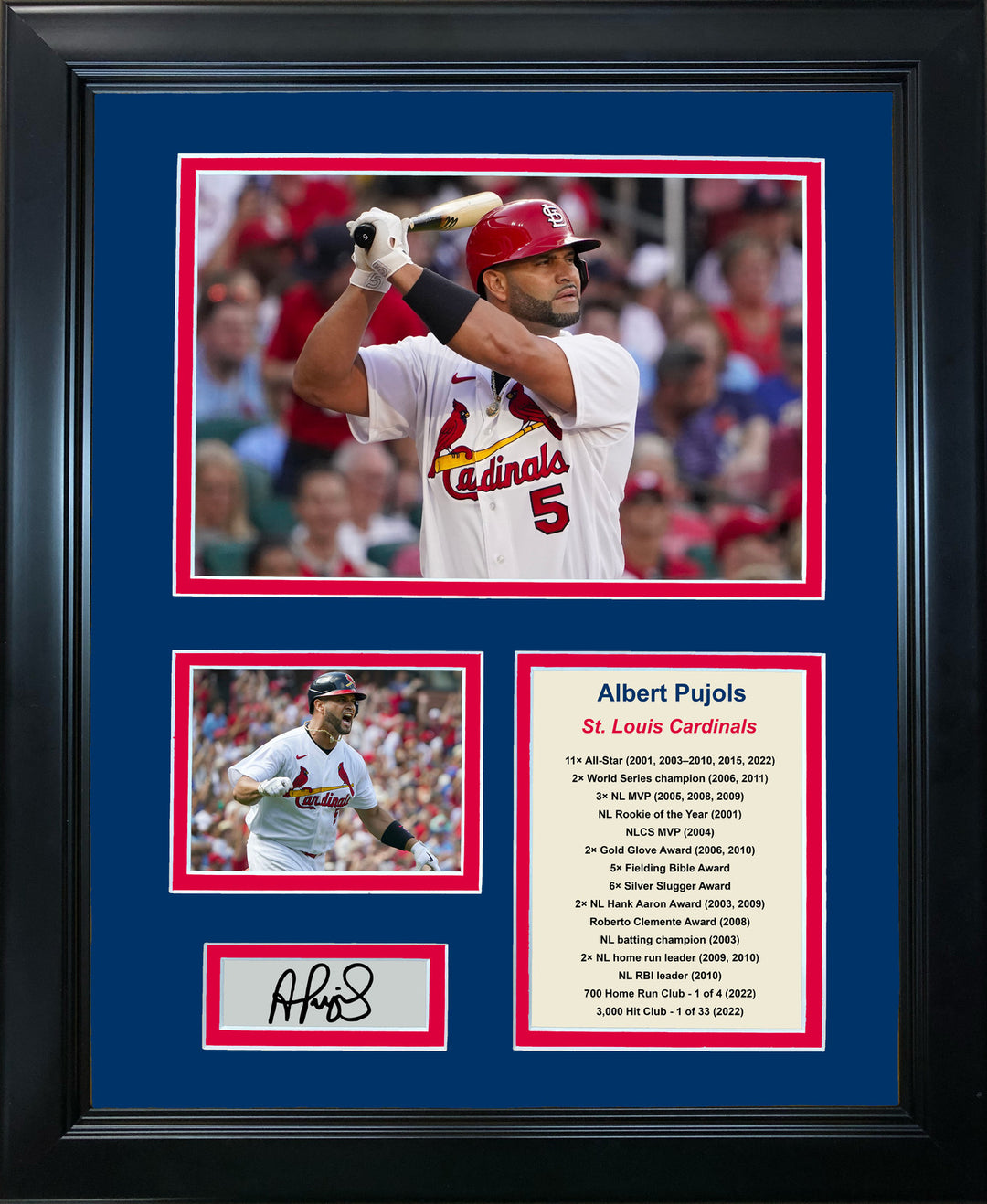 Framed Albert Pujols 700 HR Facsimile Laser Auto Cardinals 12"x15" Photo Collage