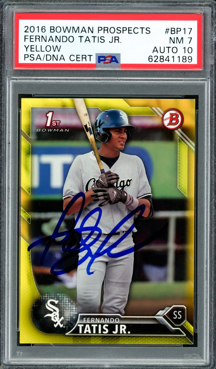 Fernando Tatis Jr Auto 2016 Bowman Prospects Yellow RC BP17 PSA 7 Sig 10 PSA/DNA