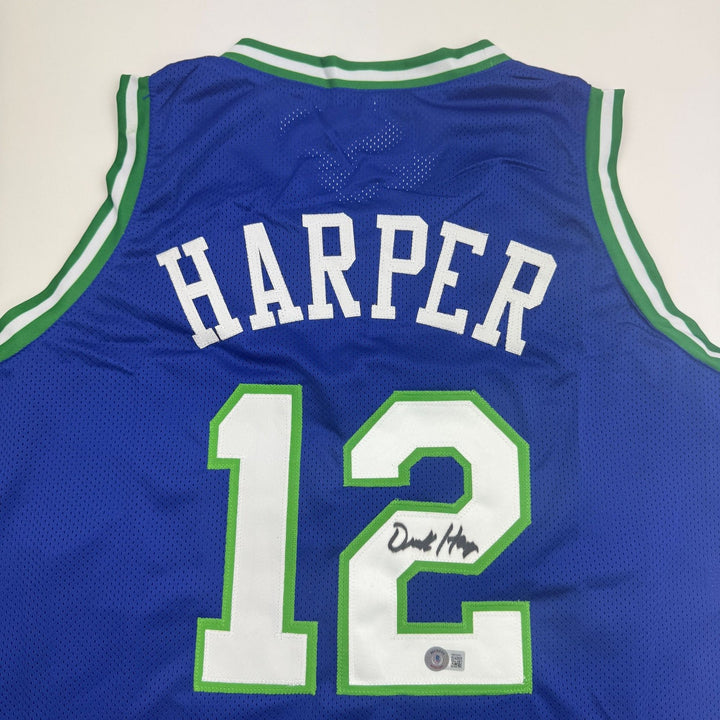 Autographed/Signed Derek Harper Dallas Retro Blue Jersey Beckett BAS COA