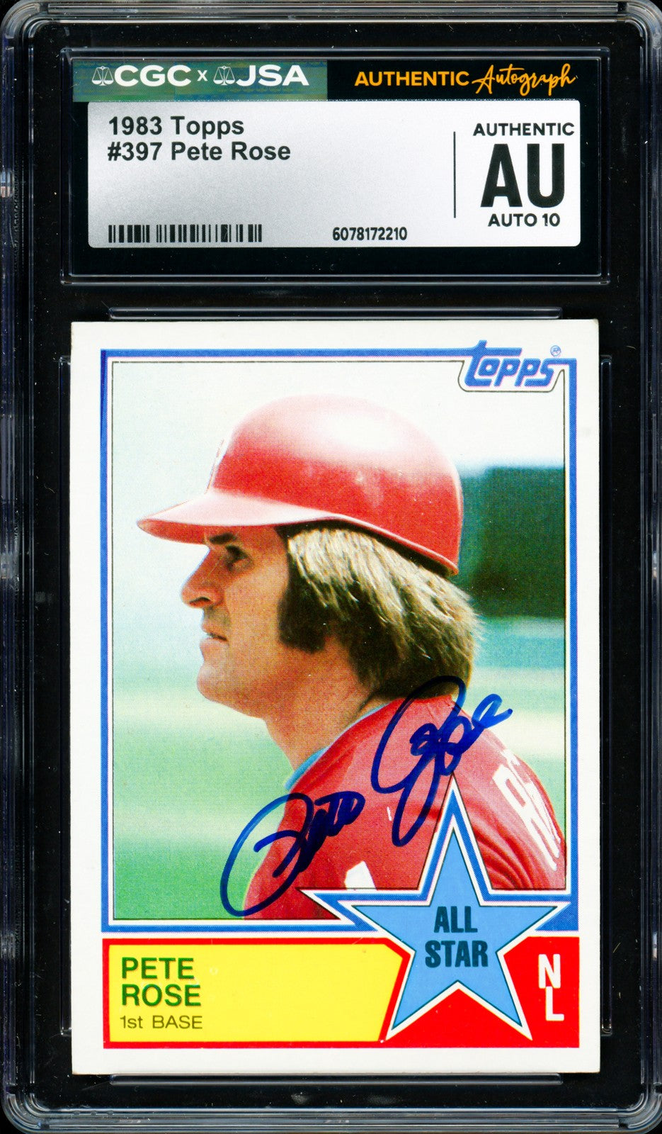 Pete Rose Signed 1983 Topps Card 397 Phillies Auto GM 10 CGC x JSA