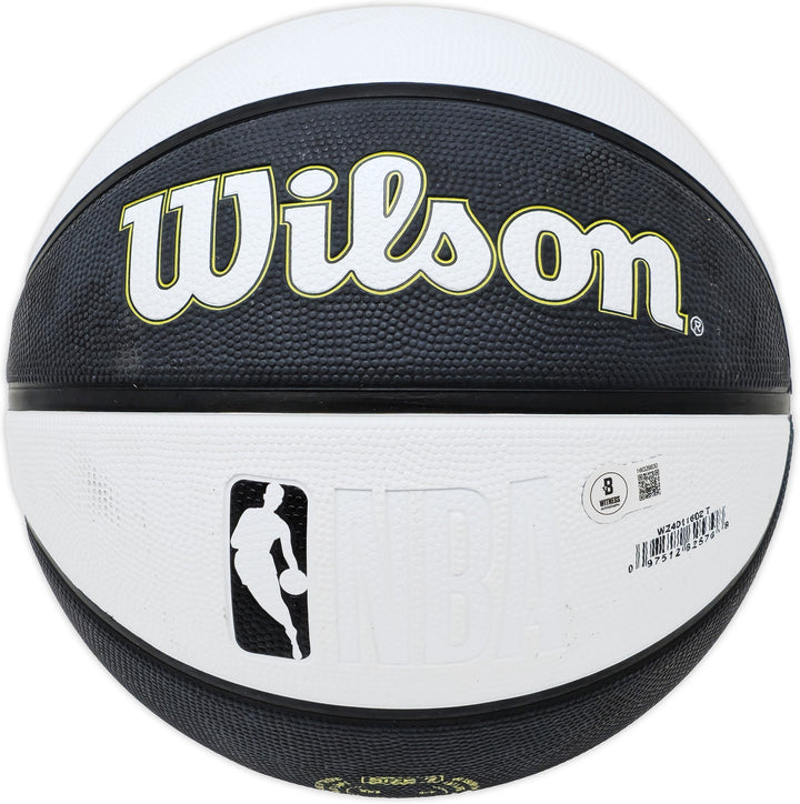 John Stockton Signed Black & White Team Tribute Jazz Logo Basketball Beckett Wit