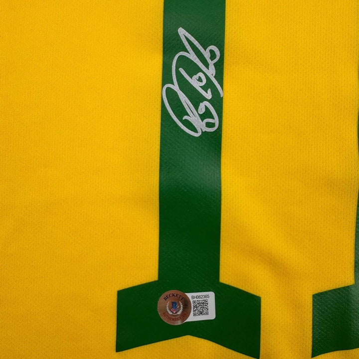 Framed Autographed/Signed Raphinha Raphael Belloli 35x39 Brazil Jersey COA