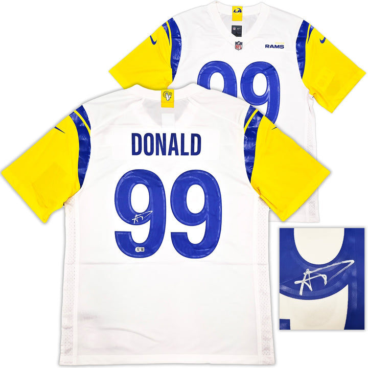 Rams Aaron Donald Signed White Nike On Field Jersey Size L Beckett Witness
