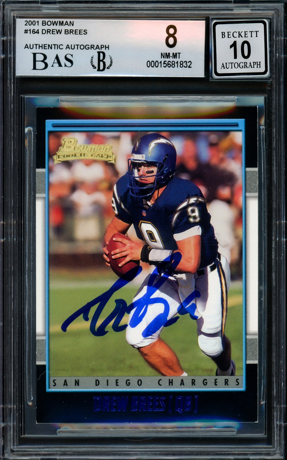 Drew Brees Signed 2001 Bowman RC 164 Chargers BGS 8 Auto GM 10 Beckett #15681832