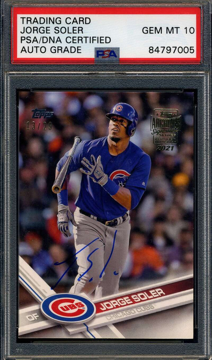 Jorge Soler Gem Mint 10 PSA DNA Signed 2017 Topps Archives 13/29 Autograph