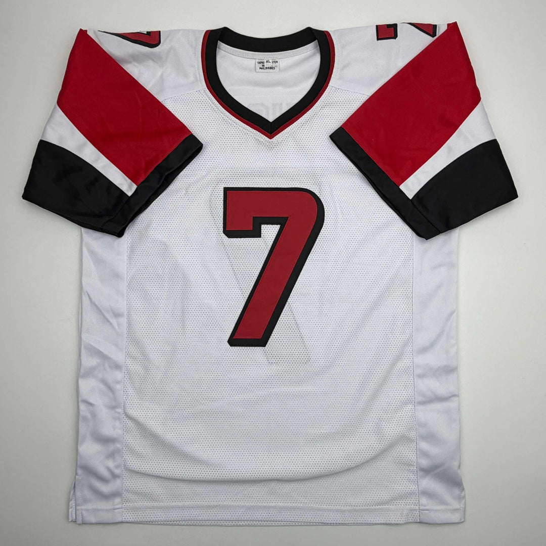 Autographed/Signed MICHAEL MIKE VICK Atlanta White Football Jersey PSA/DNA COA