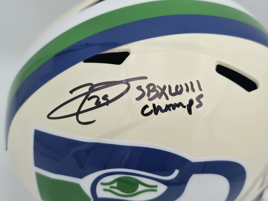 Earl Thomas III Signed Seahawks Cream Retro Full Sz Rep Speed Helmet Beckett Wit