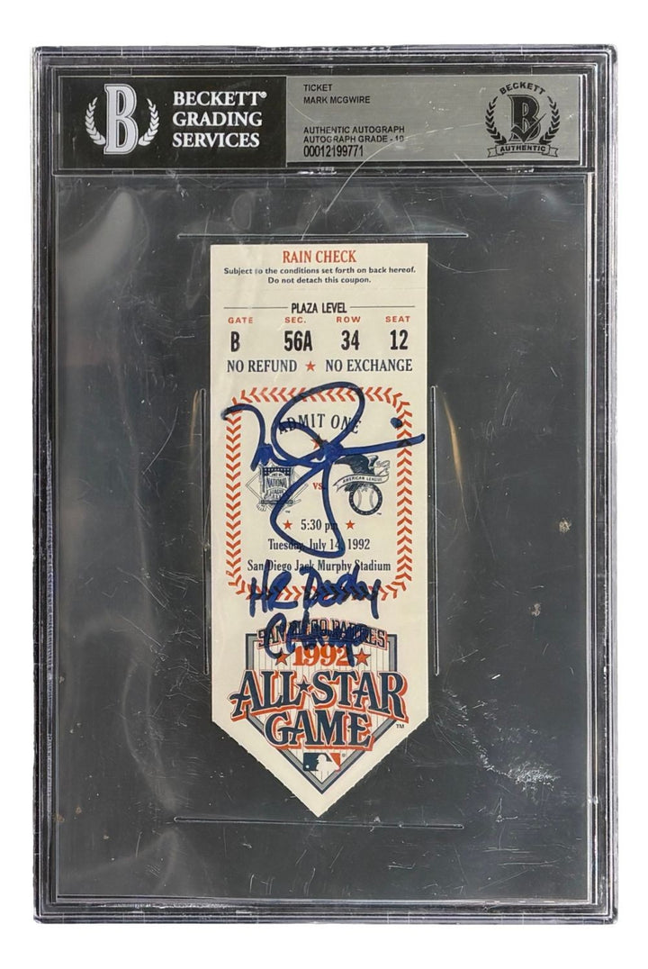 Mark McGwire Signed 1992 MLB All-Star Game Ticket HR Derby Champ BAS Auto 10