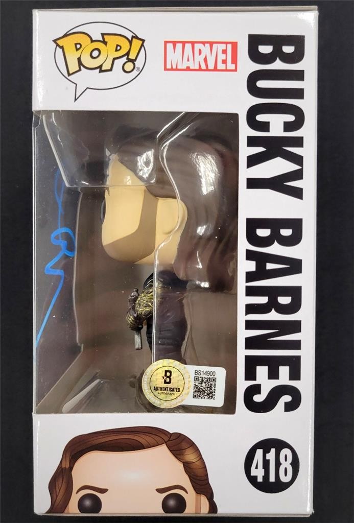 Sebastian Stan signed Bucky Barnes Funko Pop! 418 Avengers autograph Beckett BAS
