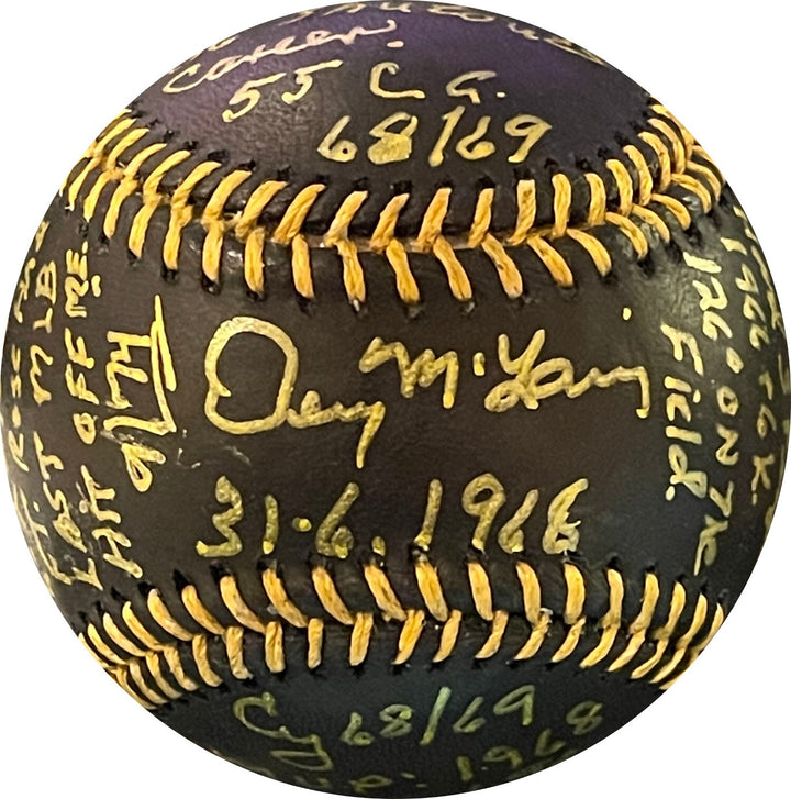 Denny Mclain signed OML Black Baseball 1968 31-6/WS/MVP/Cy/AS/Mickey Mantle-JSA