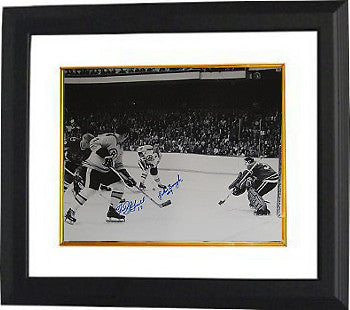 Fred Stanfield & Johnny Bucyk signed Boston Bruins 16x20 B&W Photo Custom Framed